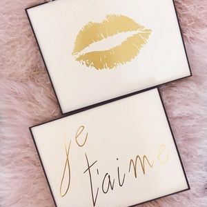 2 Valentines Day Gold Foil Lip and Je Taime Art Prints 8x10 Pink Blush 2 prints